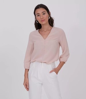 BLUSA MANGA LONGA LISA COM DECOTE V