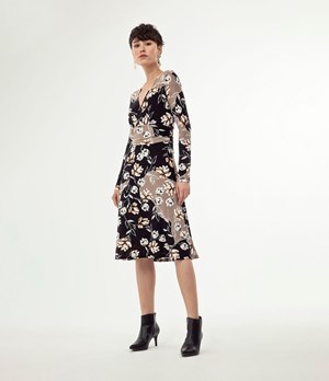 VESTIDO EM JERSEY COM ESTAMPA FLORAL E DECOTE V