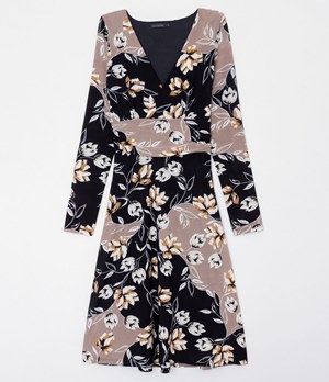 VESTIDO EM JERSEY COM ESTAMPA FLORAL E DECOTE V